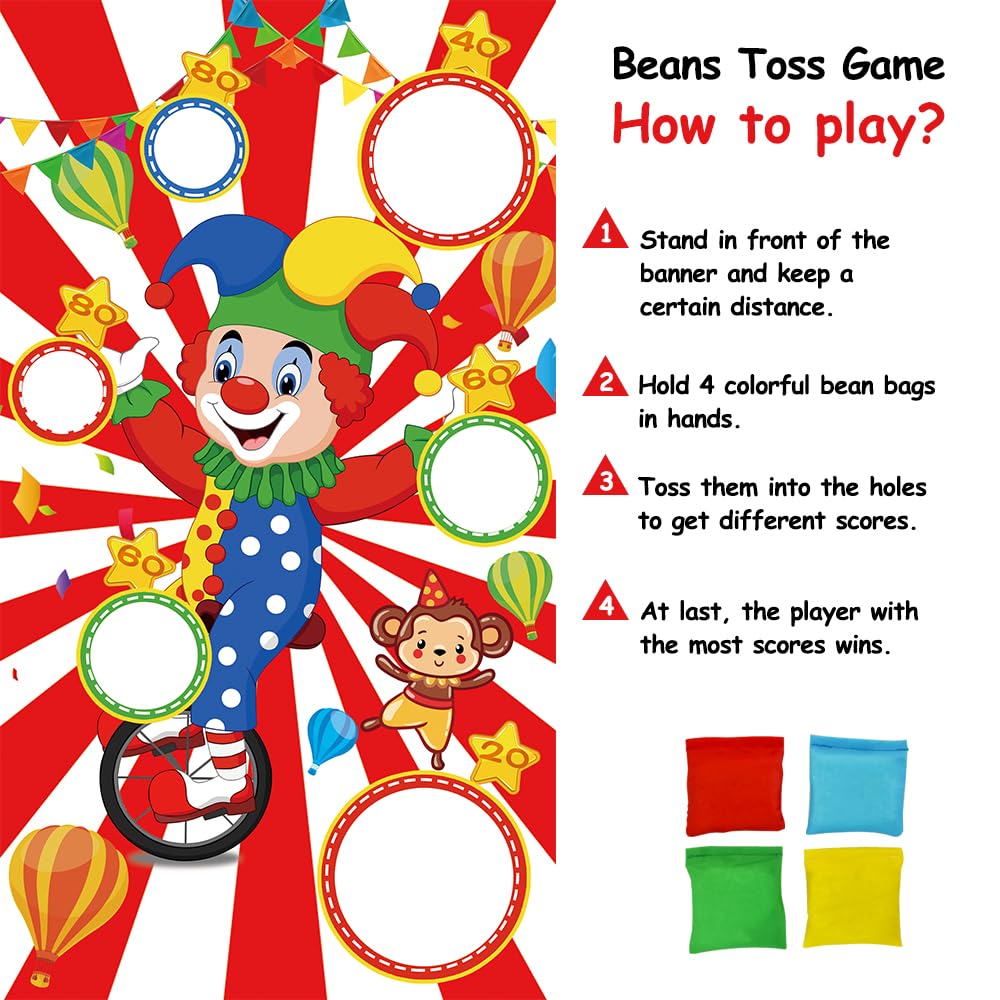 TONIFUL Carnival Toss Game Banner, 4 Bean Bags, 6 Holes, Polyester, Multiple Colors, Indoor/Outdoor Fun for Kids and Adults