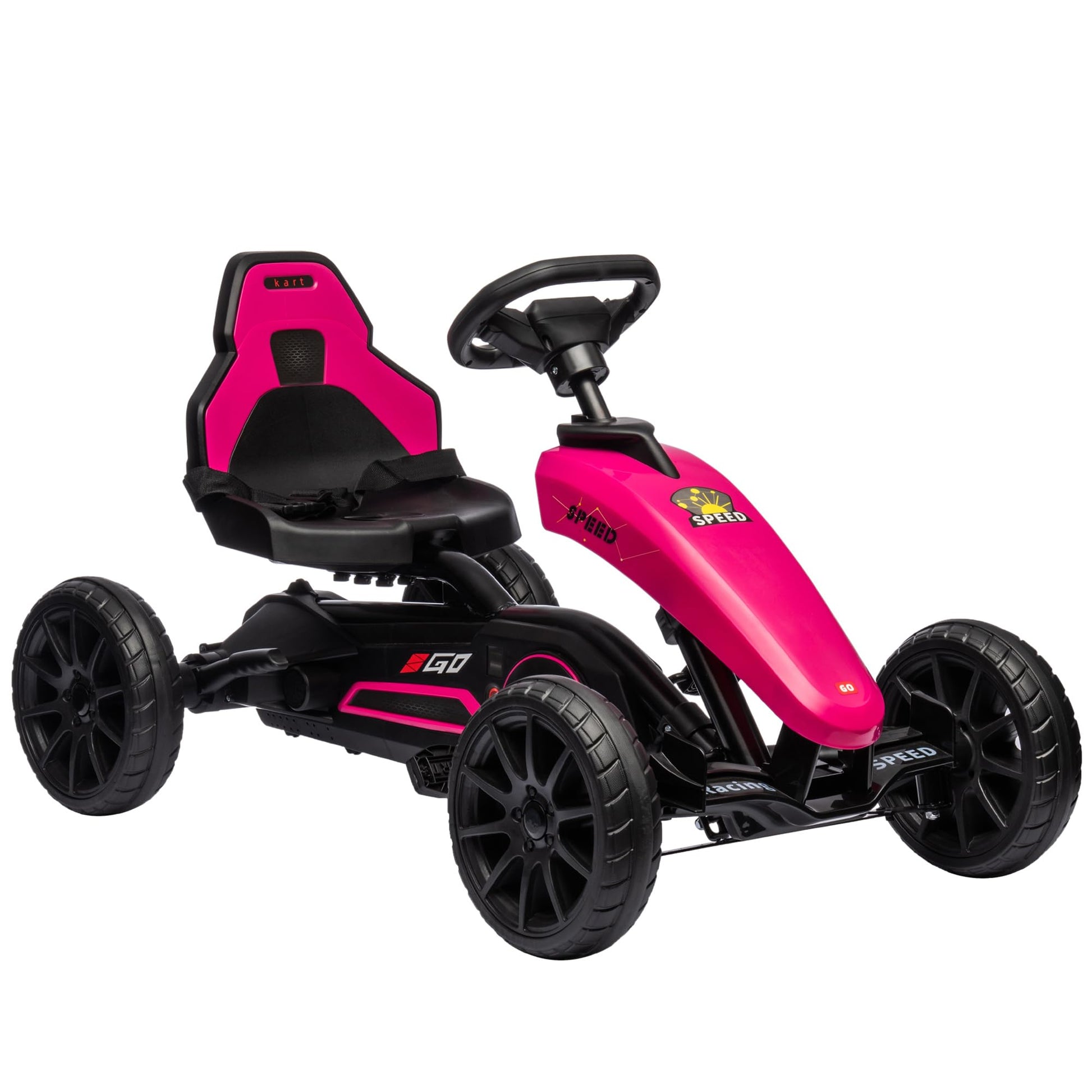 Aosom Kids Pedal Go Kart, Outdoor Ride On Toys With Swing Axle, Adjustable Seat, Handbrake, 4 Shock-Absorbing Wheels, Gift For Boys And Girls Aged 3-8 Years Old, Pink