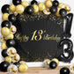 Happy 13Th Birthday Balloons Black Set Decor - Cheers To 13 Years Old Party Theme Garland Banner Backdrop Decorations For Boy An