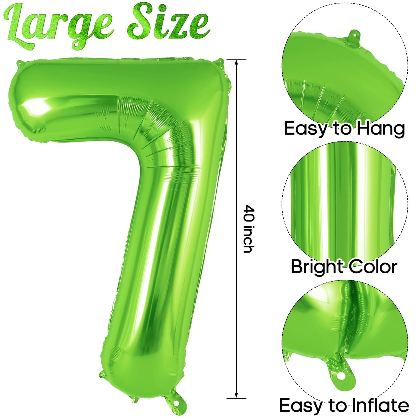 Green Number 7 Balloon 40 Inch, Big Large Foil Helium Number Balloons, Jumbo Giant Mylar Number 7 Balloons For 7 Year Old Birthd