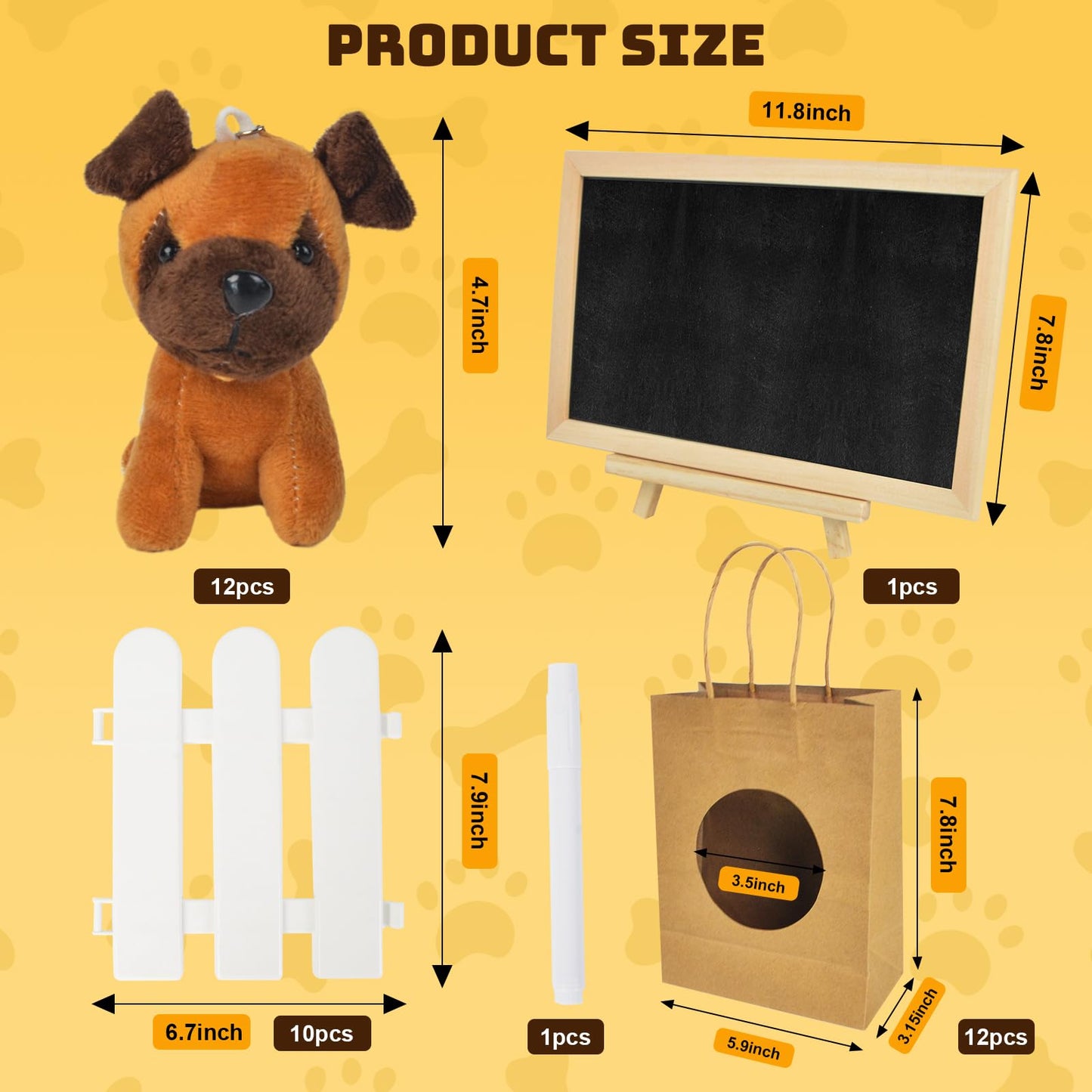 letesult 36Pcs Adopt A Puppy Party Favors Set - 12 Stuffed Dogs, Kraft Bags, Mini Chalkboard & Chalk Marker, Polyester, Fun Party Supplies