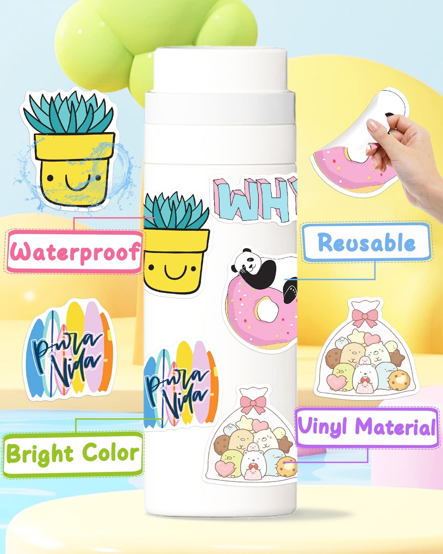Bekayshad Stickers For Water Bottles, 300 Pcs Stickers For Kids Teens Girls Students Classroom Teacher Prizes For Kids Cute Vinyl Waterproof Laptop Stickers For School