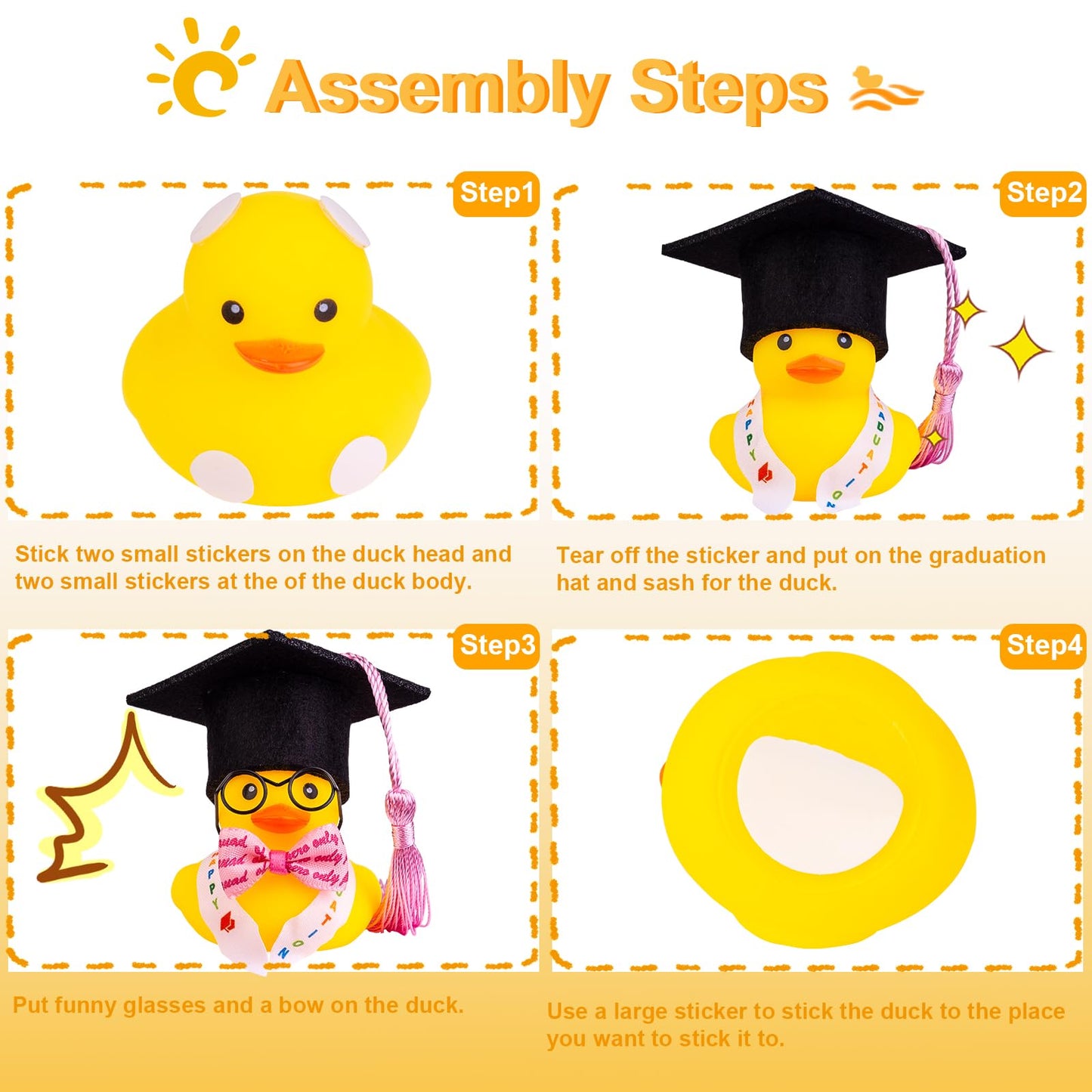 CoFuBcad Graduation Ducks Car Dashboard Decorations 2 Pack Rubber Duck Car Ornaments Accessories with Mini Graduation Hats Sashe