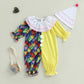 Thorn Tree Toddler Halloween Outfits Baby Boy Girl Clown Costume Contrast Color Long Sleeve Jumpsuit Hat Smocked Outfits (Yellow