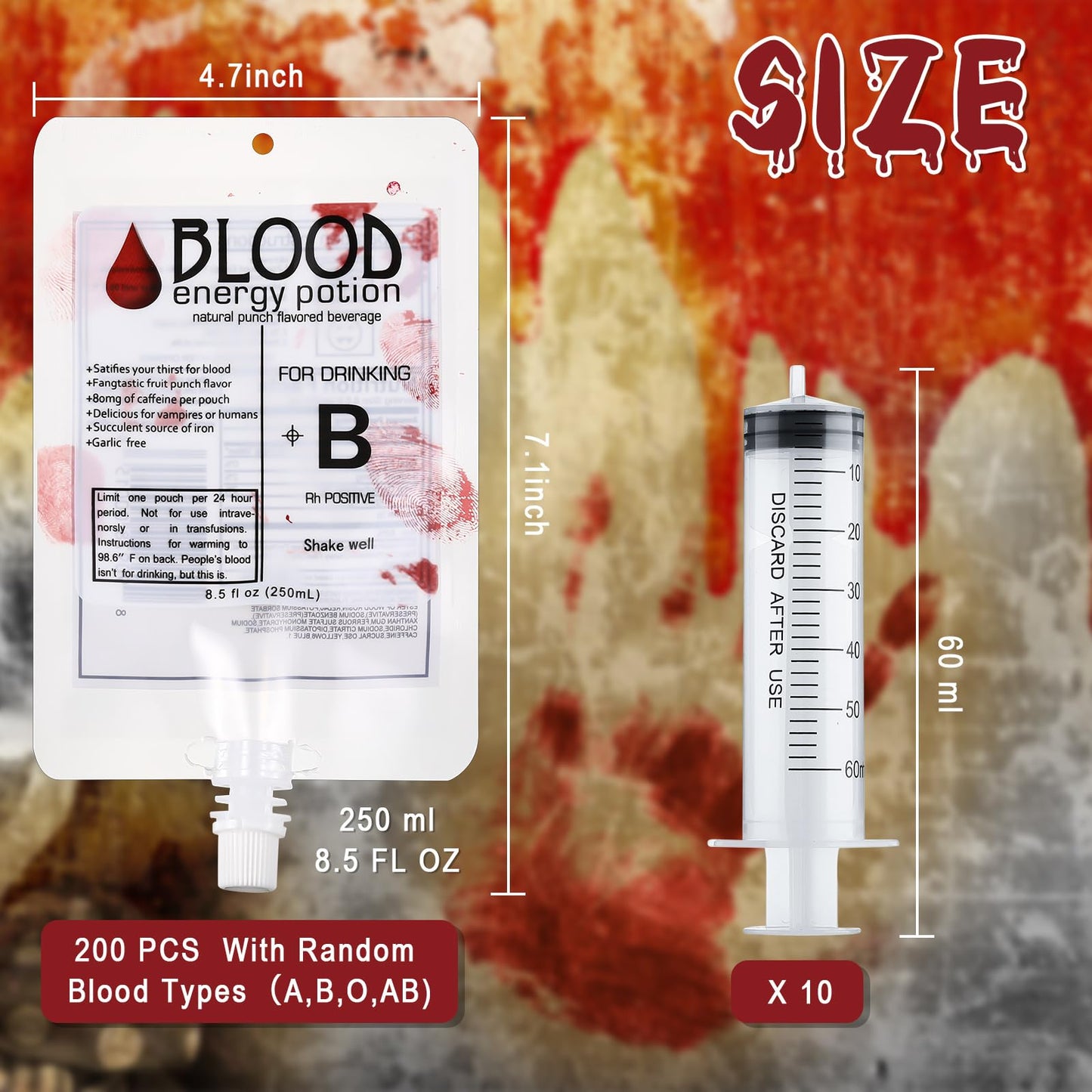 Nuenen 200 Pcs Halloween Blood Bags For Drinking, Vampire Party Drinking Pouches, Juice Puree Bag Reusable Energy Drink Containe