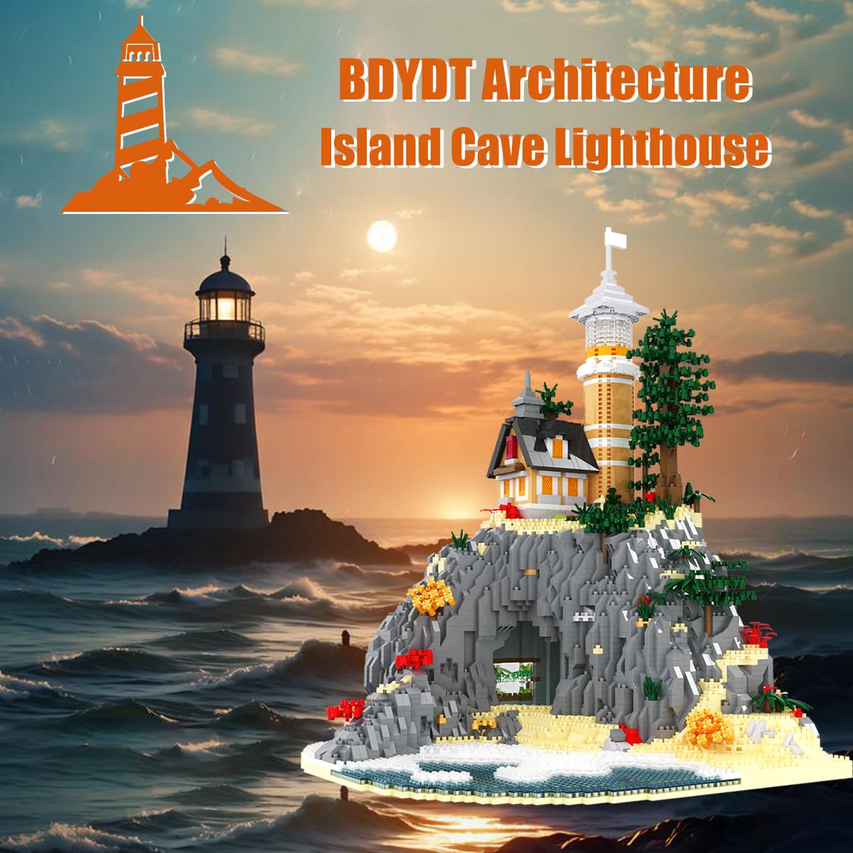BDYDT Micro Building Blocks - Island Cave Lighthouse Set (5686 PCS) - 1:48 Scale - Creative Plastic Model for Kids & Adults