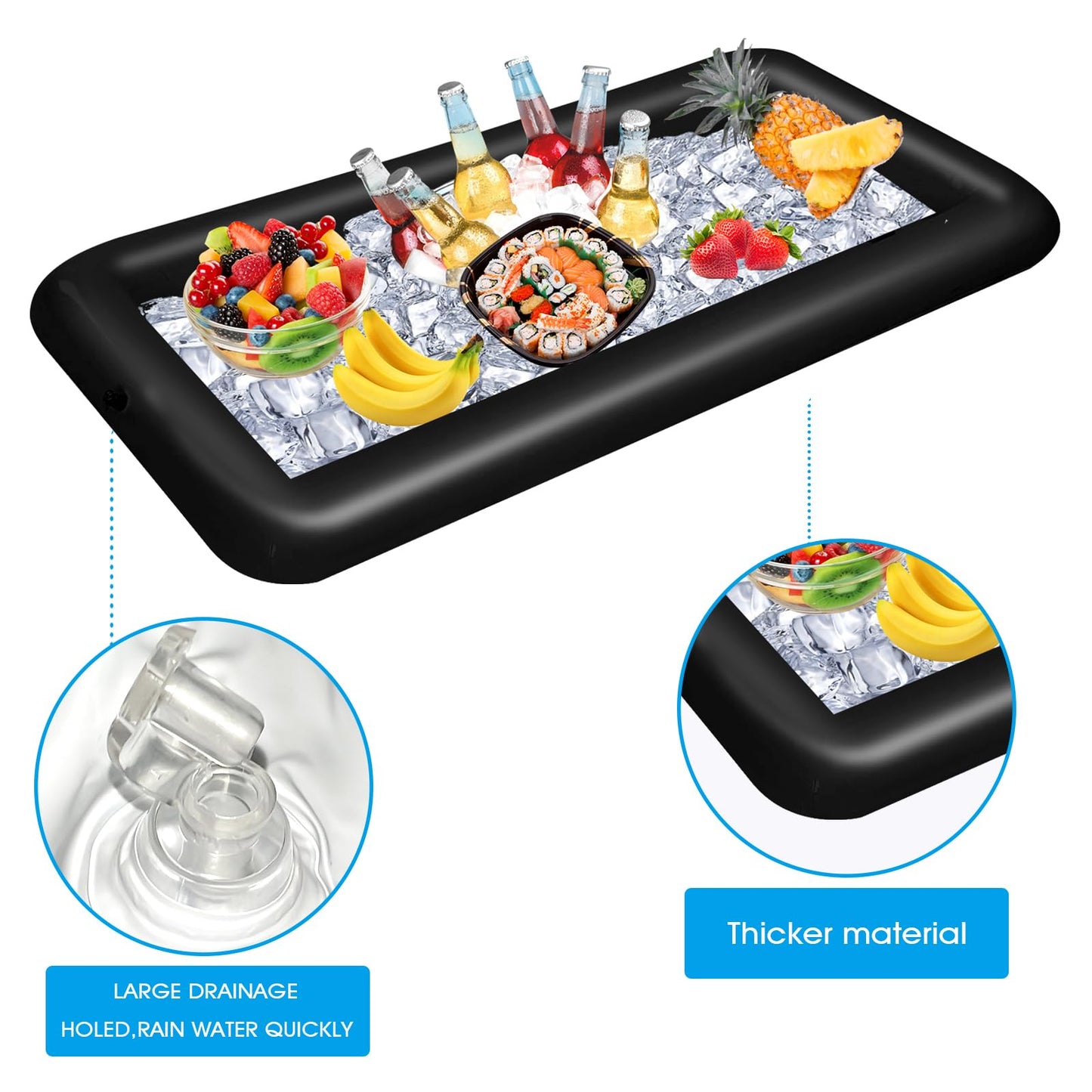 Inflatable Ice Serving Bar Pool Party Buffet Drink Cooler Floating Ice Tray Food Drink Containers for Summer Parties with Inflat