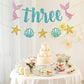 WeBenison Mermaid 3rd Birthday Banner - Pink & Blue Glitter Paper Bunting for Under The Sea Party Decorations