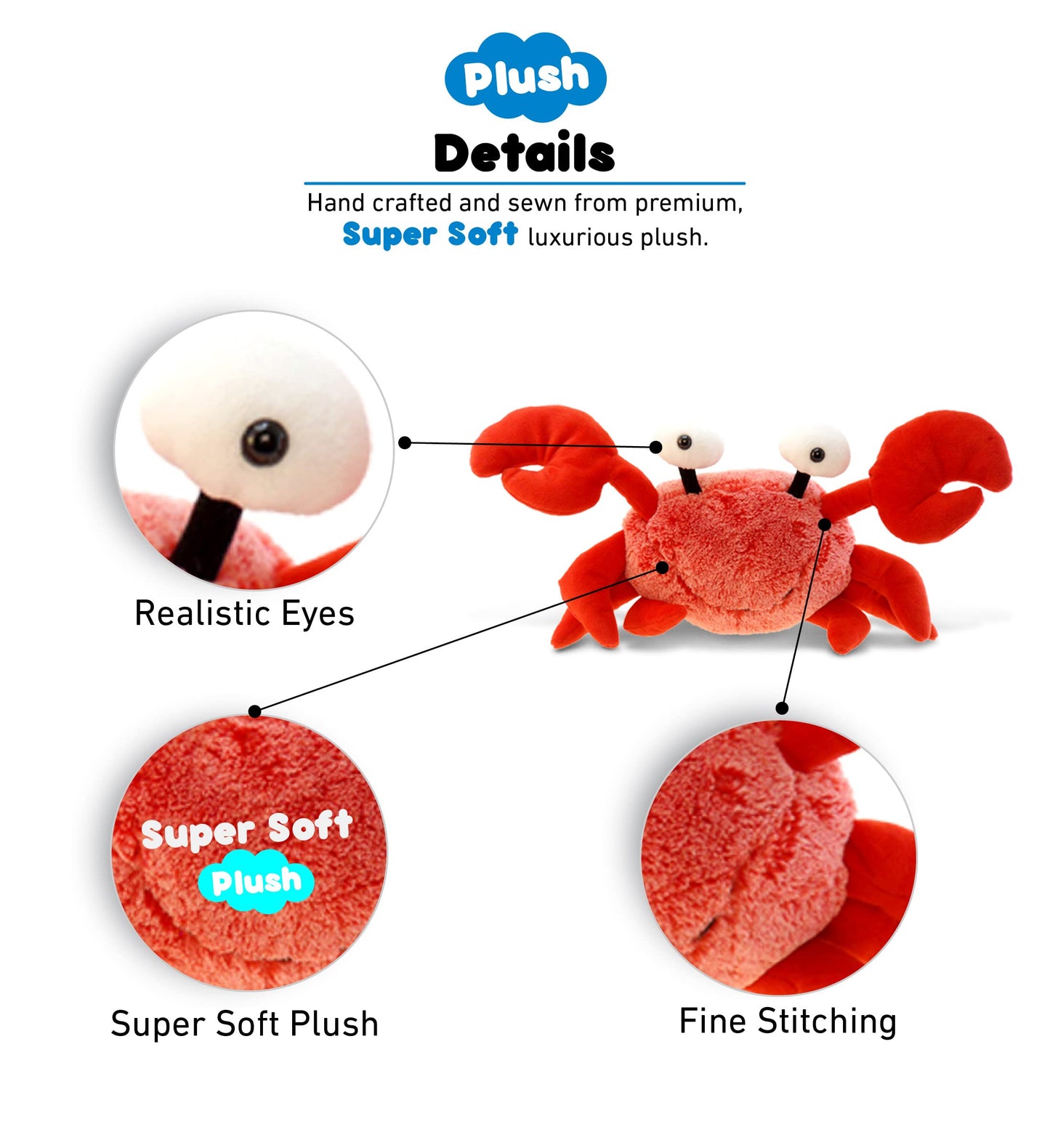 Dollibu Red Crab Stuffed Animal - Super Soft Crab Plush Toy, Cute Crab Ocean Stuffed Animal For Boys And Girls, Adorable Red Stu