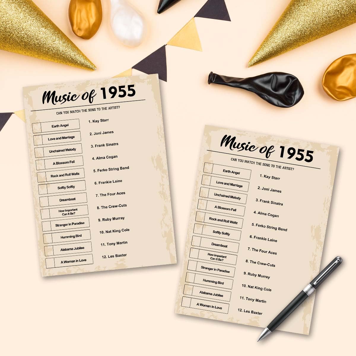Qupt 70Th Birthday Party Games, Music Of 1955 Trivia, Pack Of 30 Cards For Adults, Ages 216+