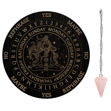 Ahandmaker Pendulum Board Set, Wooden Dowsing Divination Board Metaphysical Message Board With Crystal Pendulum Necklace For Wit
