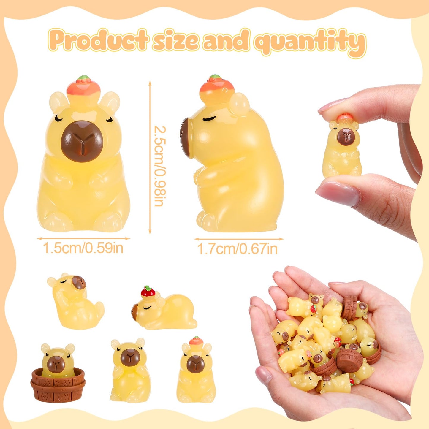 GGSTDDUP 30pcs Mini Resin Capybara Figurines  Luminous Tiny Capybara  Miniature Capybara Figures Glow in The Dark Capybara Birthday Decorations for Dollhouse Fairy Garden Aquarium (5 Styles)