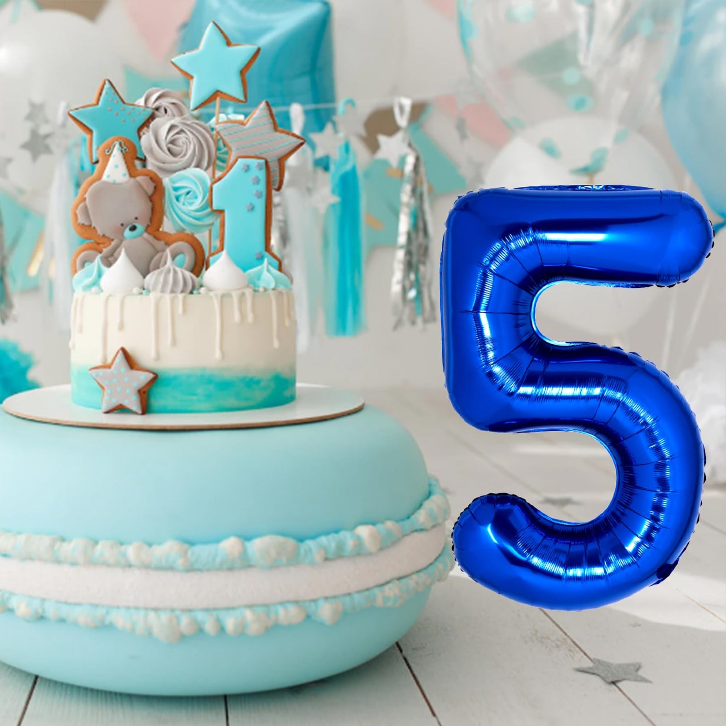 40 Inch Giant Navy Blue Number 15 Balloon, Helium Mylar Foil Number Balloons For Birthday Party, 15Th Birthday Decorations For K