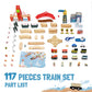 Giant Bean 117 Pcs Busy Port City Train Set For Kids- Expandable & Changeable Wooden Train Track Set Toddler Toy, For Boys & Girls Ages 3+