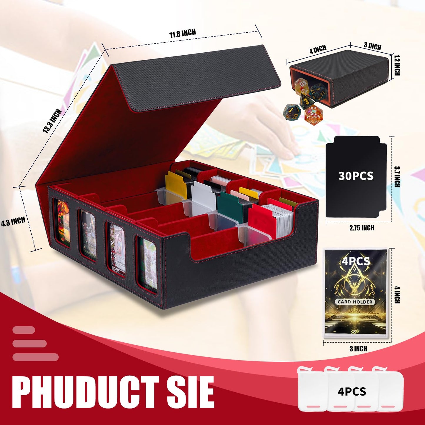 Pluscraft Mtg Commander Deck Box 3200+ Card Trading Card Storage Box Tcg Deck Case With Display Windows Dice Tray,Card Organizer