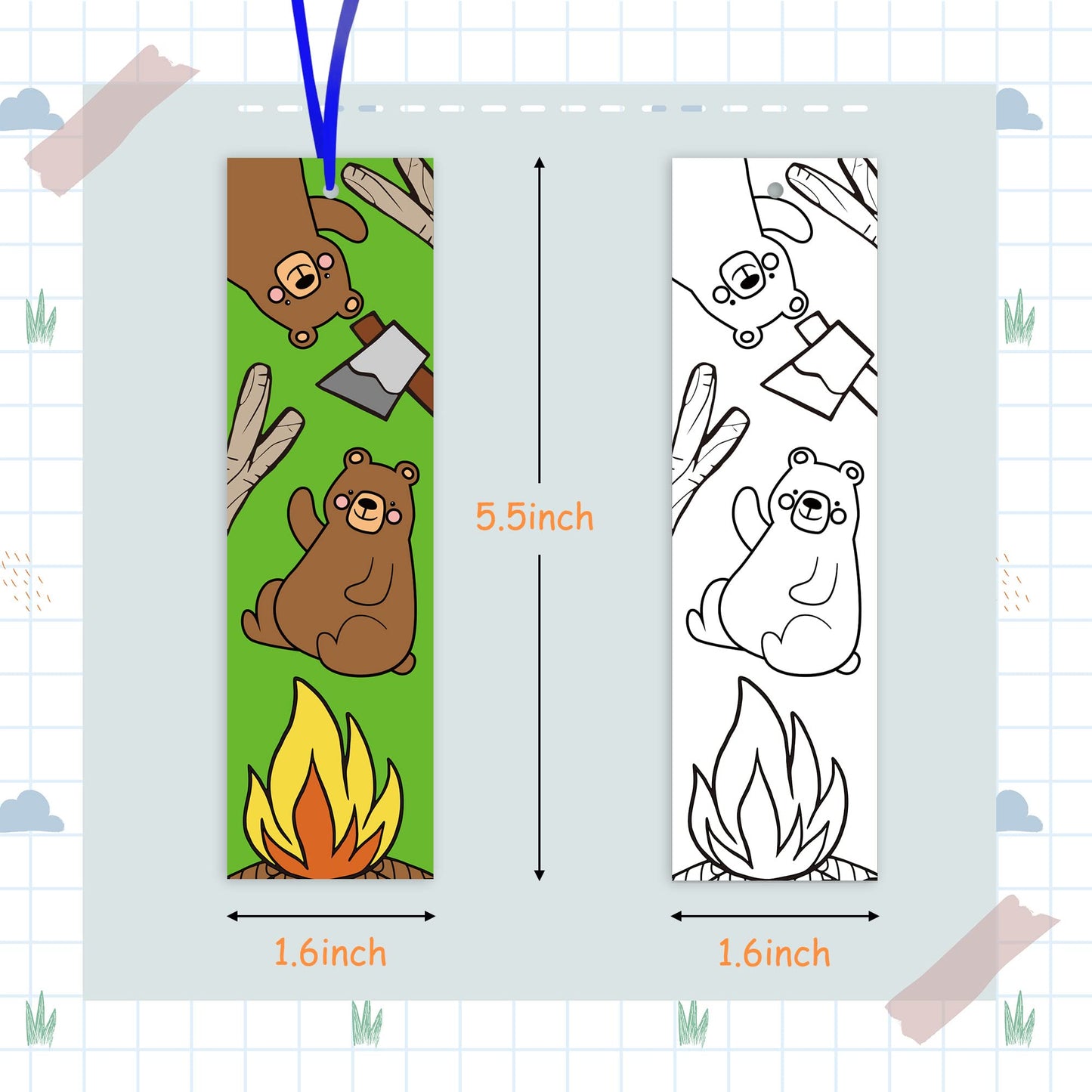 ANGOLIO 75Pcs Camping Color Your Own Bookmarks Kids DIY Coloring Blank Bookmarks Camping Party Game Prize Art Craft Supplies Bir