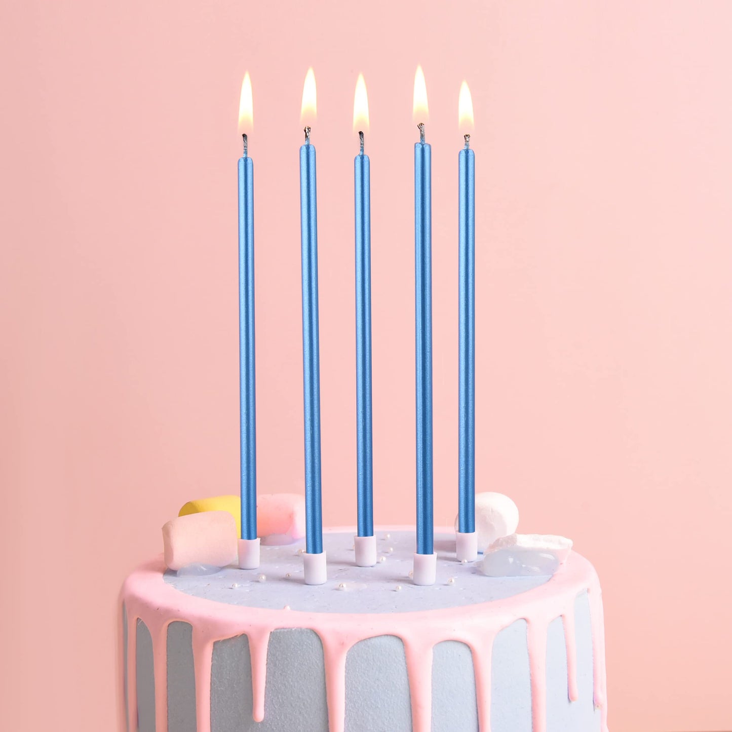 PHD CAKE 24-Count Blue Long Thin Metallic Birthday Candles, Cake Candles, Birthday Parties, Wedding Decorations, Party Candles