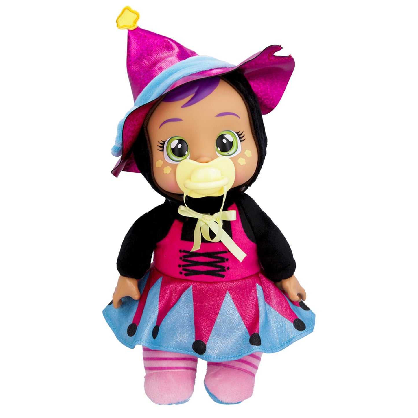 Cry Babies Tiny Cuddles Agatha Doll - 9 Pink & Purple Witch Pajamas, Cries Real Tears, Multicolor Baby Toy