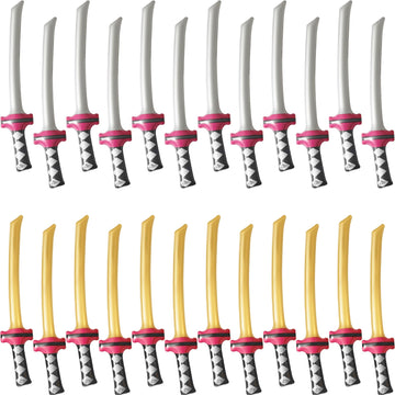 Cotiny 24 Pack Inflatable Ninja decorative replica blades Inflatable decorative replica blade Samurai Katana Blow Up decorative replica blades for Ninja Cosplay Swimming Pool Party Supplies Halloween Costume Accessories (Color Style 2)