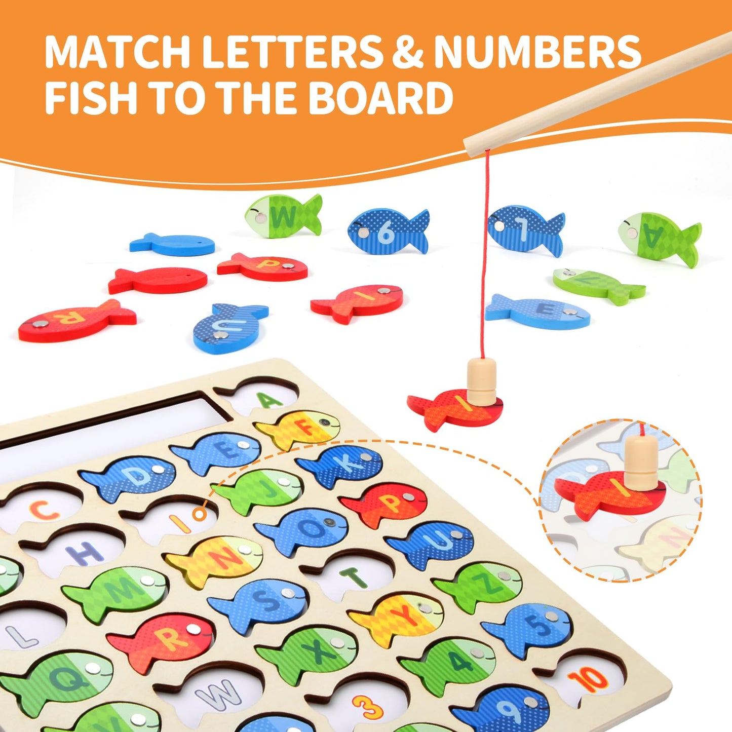 Diaodey Wooden Magnetic Fishing Game For Toddlers, Montessori Fine Motor Skills Toy With Letters And Numbers, Preschool Learning
