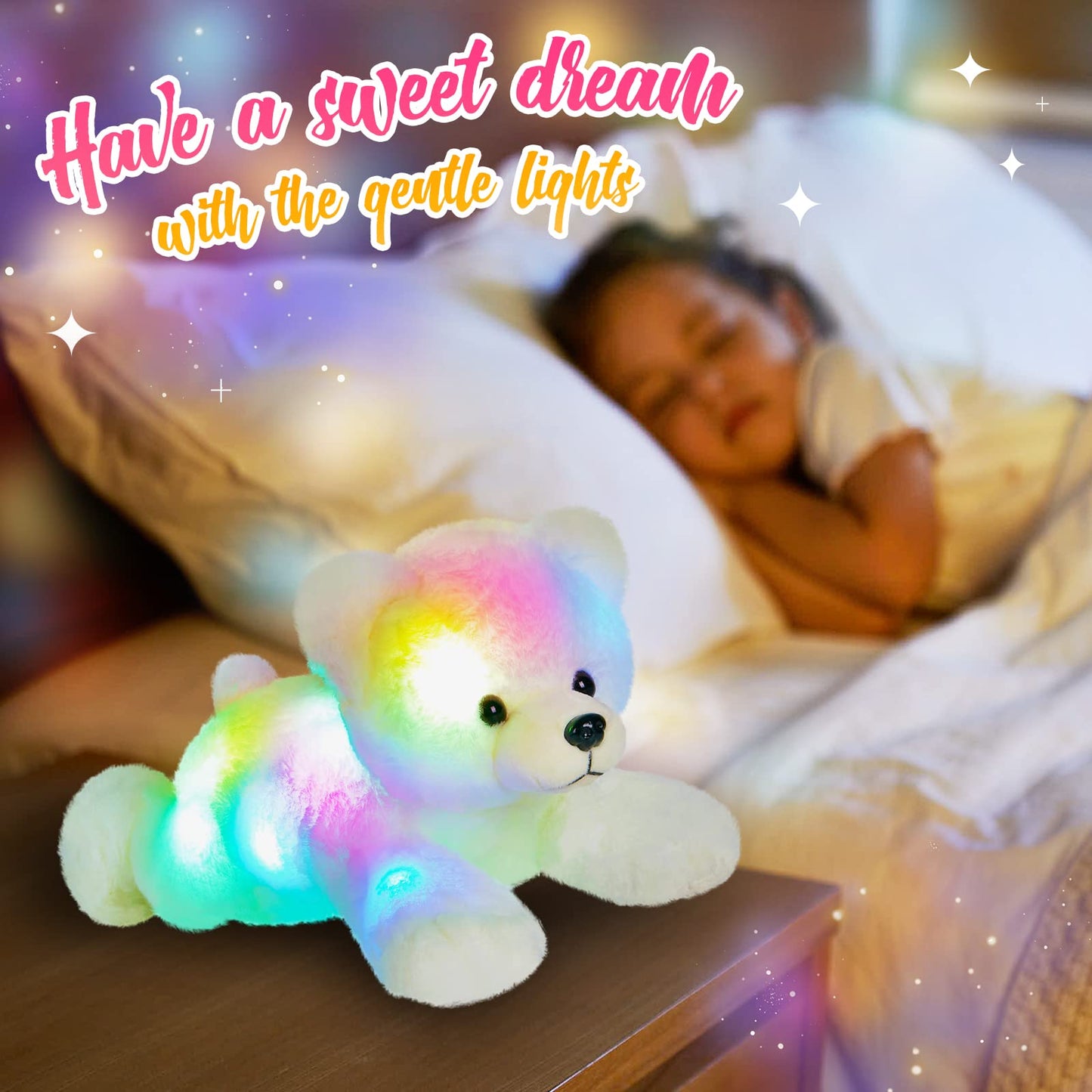 Glow Guards Light Up Stuffed Polar Bear Led Soft Plush Toy With Magic Night Lights Glow In The Dark Birthday Holiday For Toddler Kids