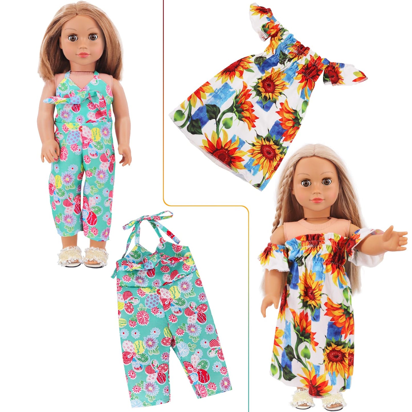 Ecore Fun 10 Sets American 18 Inch Doll Clothes - 18 Pcs Doll Clothing Doll Outfits Dress Swimsuits Jumpsuit Tights For 18 Inch Dolls Christmas Birthday Gift