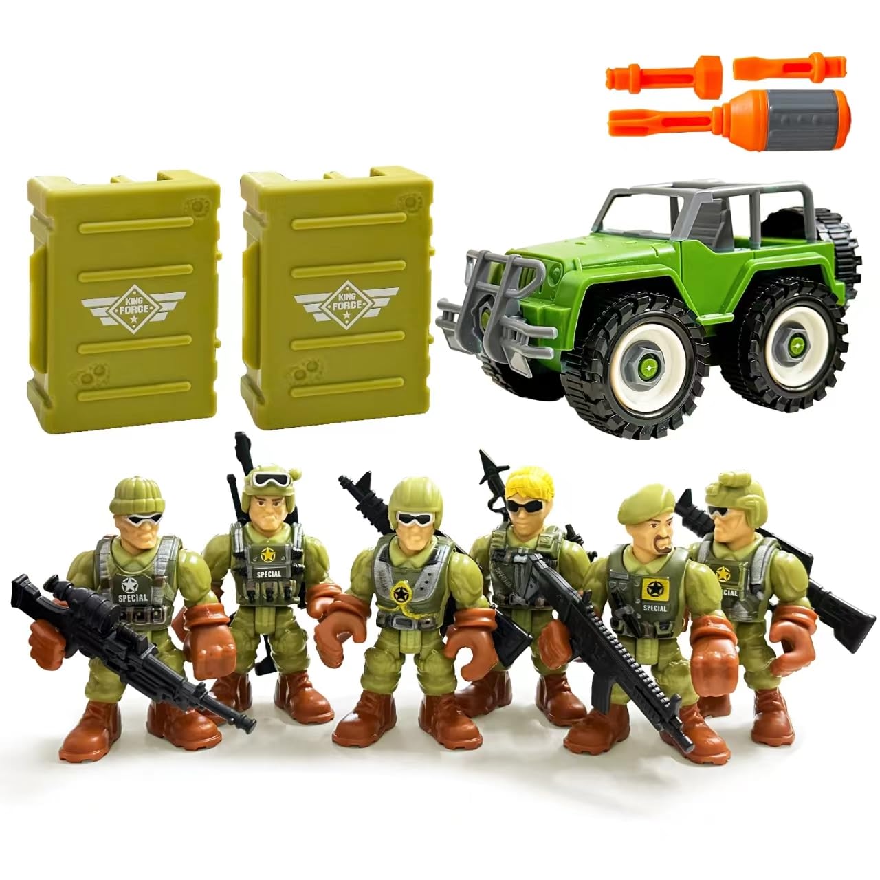MQSTARSRISE Army Men Soldiers Toy Set  Army Men with  Military Playset with 2 Cases 1Truck 1Screwdriver Birthday Gift for Toddler Boys