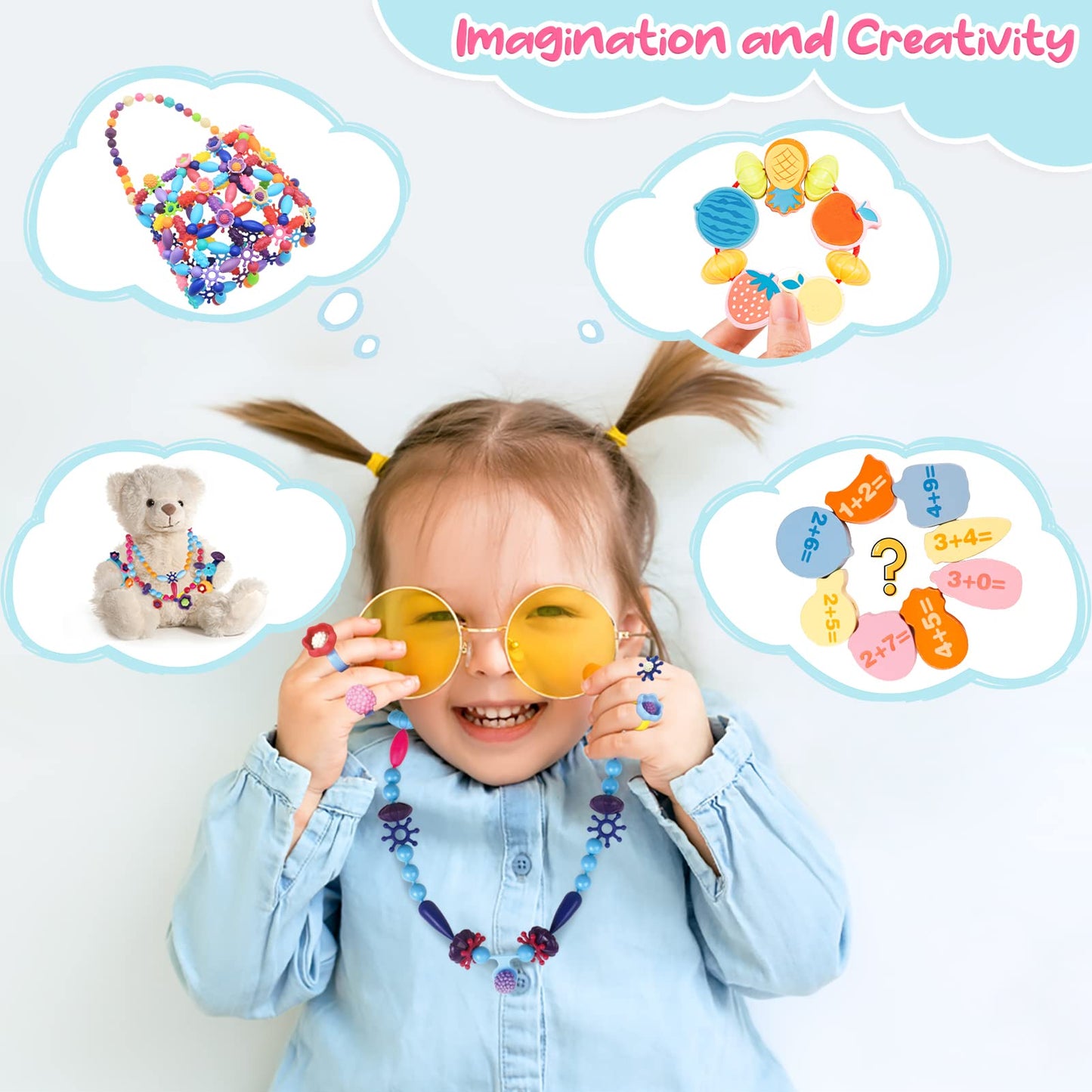 BEMITON Ideal Birthday Gift for Girls Aged 3 4 5 6 7 - Pop Beads Jewelry Making Kit, Arts and Crafts Toys for 3-7 Year Old Kids,