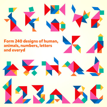 Helsort Travel Tangram Puzzle - Magnetic Puzzle Book For Road Trips, Stem Jigsaw Game With 3 Tangram Sets, Patterns Solutions -