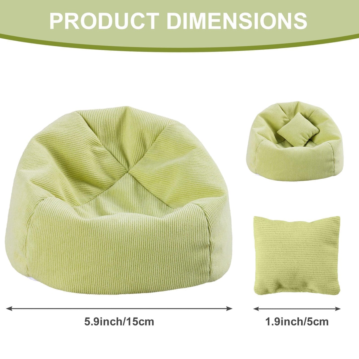 Doll Car Seat Compatible with Labubu  Handmade Bean Bag Chair for 15-17cm Doll  Anti-Slip Bottom  Cute Doll Accessories for Display  Fans&Collectors Gifts  Durable Corduroy Fabric (Light Green)