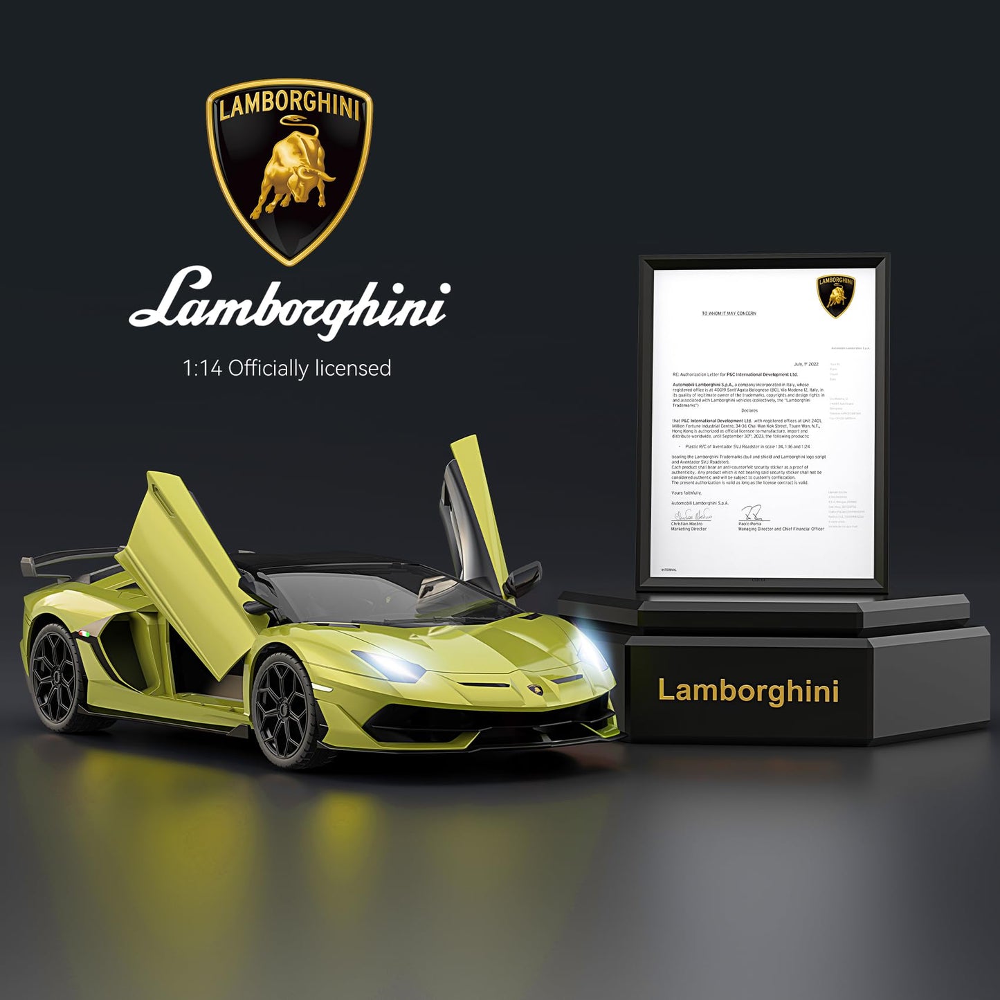 AEROQUEST Lamborghini Remote Control Car, Officially Licensed 1:14 Lambo RC Car for Boys Girls Birthday Gift, Green Toys for 3 4