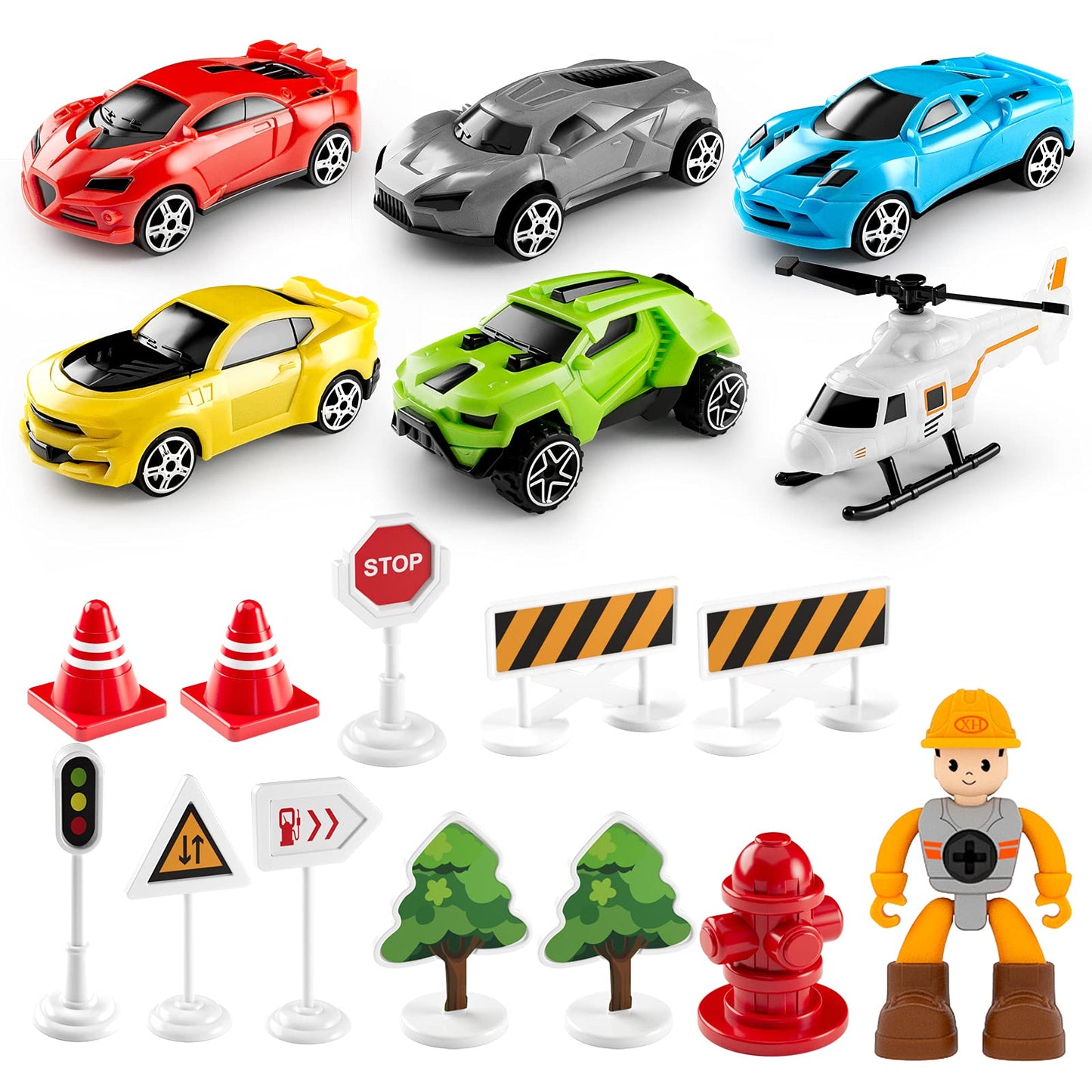 Love Life Airplane Toy Set Transport Cargo Plane Play Toy Gift For 3 4 5 6 Years Old Boys Girls Kids,Aircraft Vehicle Toys With 5 Mini Cars,Helicopter And Construction Worker