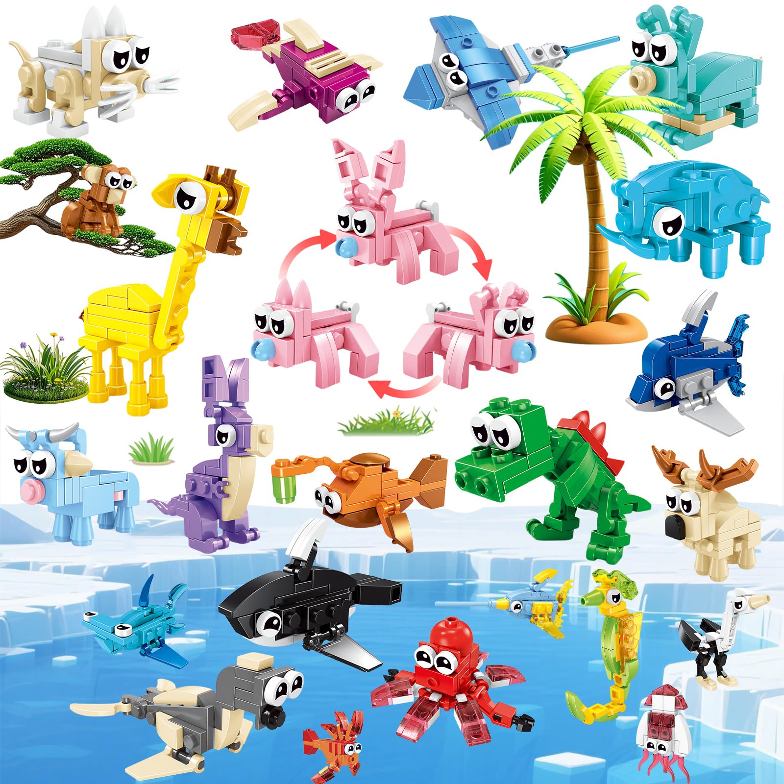 Vembap 24 Pack Party Favors For Kids, Mini Animal Building Blocks Set, Classroom Prizes, Stem Toys For Boys,Easter Basket Stuffe