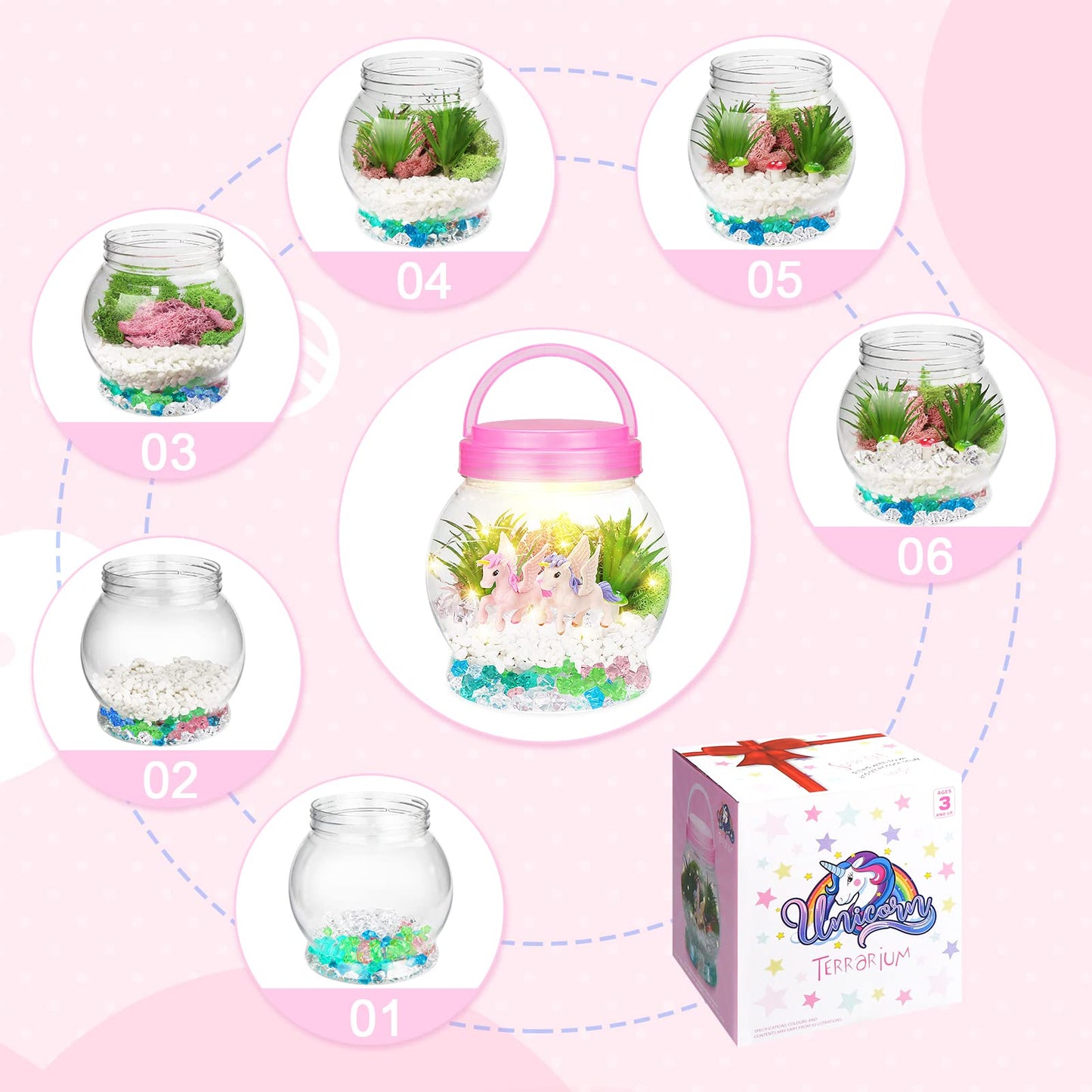 Diy Light-Up Unicorn Terrarium Kit For Kids,3 Light Modes Unicorn Toys & Activities Kits Presents,Arts & Crafts Unicorns Gift For Girls Age 4 5 6 7 8-12 Year Old Birthday Gift, Bedroom Decor