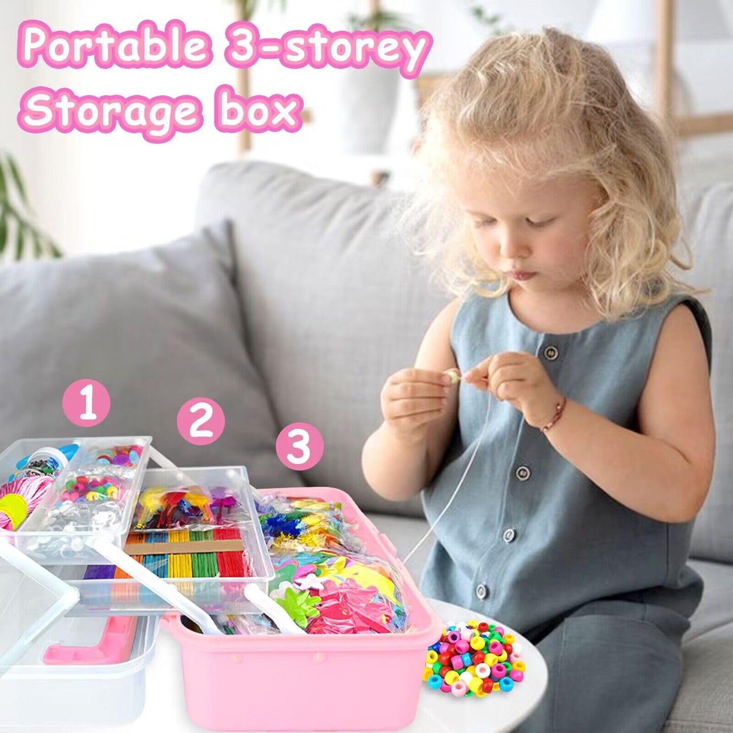 3000 Arts and Crafts Supplies for Kids Craft Kit All in 3 Layered Craft Box with Pipe Cleaners Crafts for Kids Age 4-6, 6-8, 8-1
