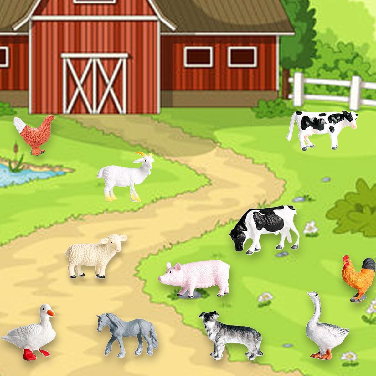 Ruson 12 Pcs Farm Animals Figures Toys, Realistic Mini Farm Barn Animal Figurines Cake Topper Toy Set Christmas Birthday Easter Egg Gift Party Supplies For Kids Toddlers