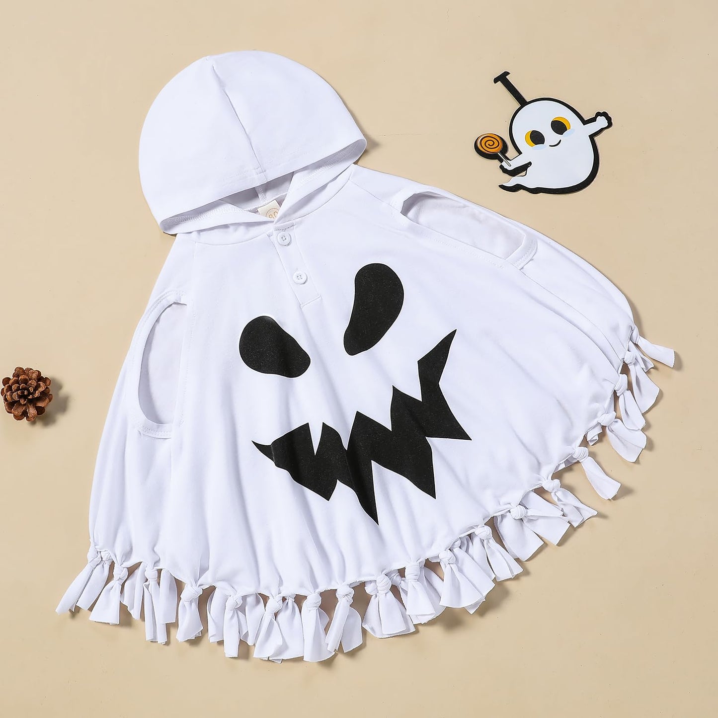 Kavousa Toddler Kids Baby Girl Boy Ghost Costume Halloween Cloak Cape Hat Funny Cosplay Clothes (Hooded Sleeveless Top White, 1-