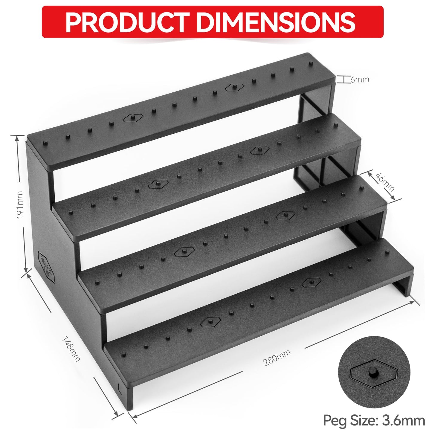 Sixpoints 3.75 Inch Action Figure Display Shelf With Peg,4 Tier Toy Collectibles Organizer, Compatible With 1/18 Scale Vintage S