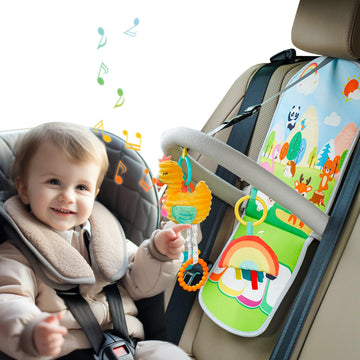 Car Seat Toys, Car Seat Toys For Babies 0-6 Months, Infants Kick & Play Activity Center Arch With Music, Baby Stroller Toys 3-6 Months, Developmental Toys For Toddlers,Travel Sensory Toys (Flamingos)