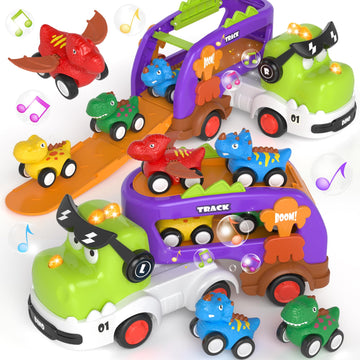 usrela Dinosaur Truck Toys for 1 2 3 Year Old Boys Gifts, 5 in 1 Dinosaur Carrier Truck Toys for Age 2 3 4, Dinosaur Toys for Ki