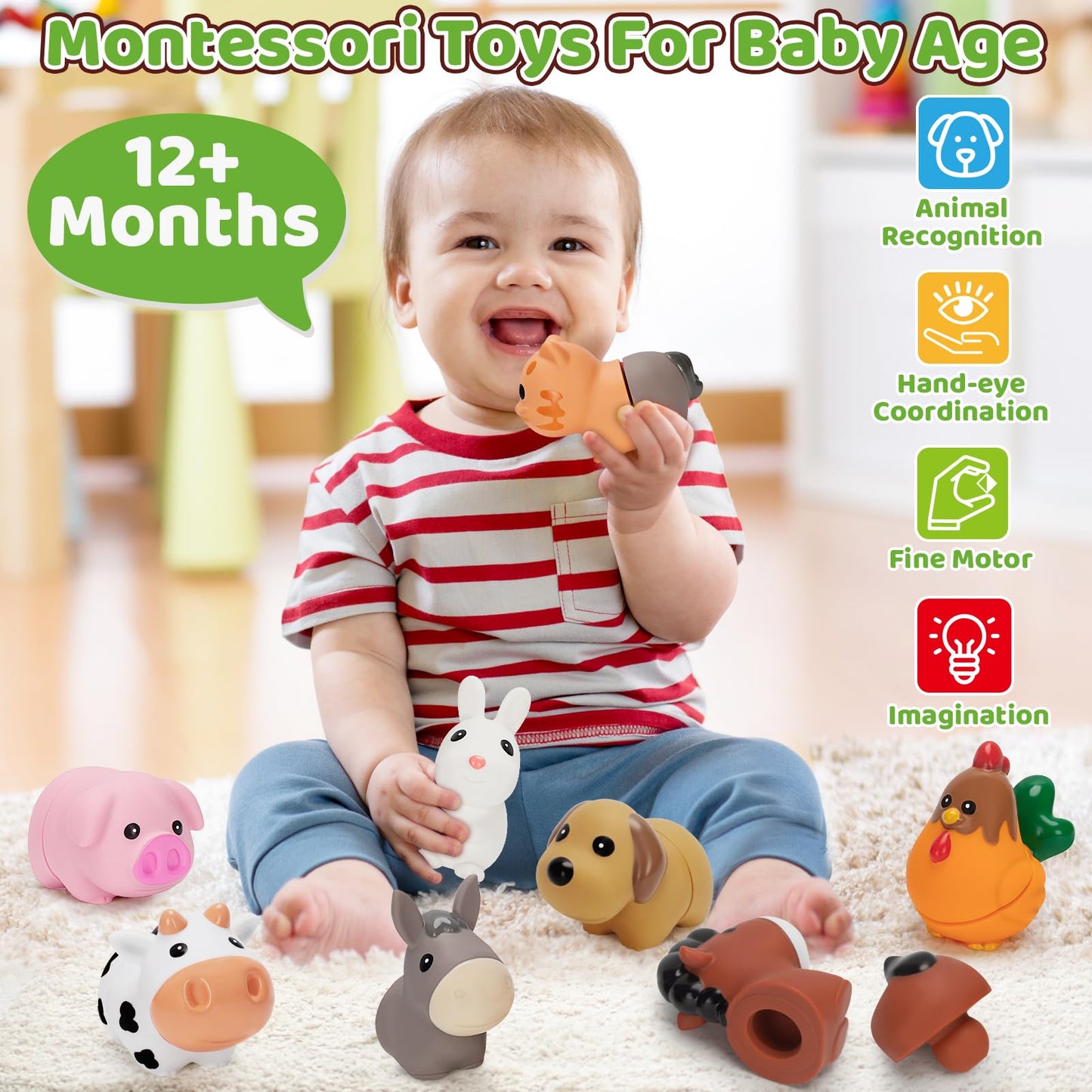 V-Opitos 10 Pack Farm Animal Matching Toys, Montessori Gifts For 1-3 Year Old Toddlers