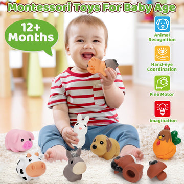 V-Opitos 10 Pack Farm Animal Matching Toys, Montessori Gifts For 1-3 Year Old Toddlers