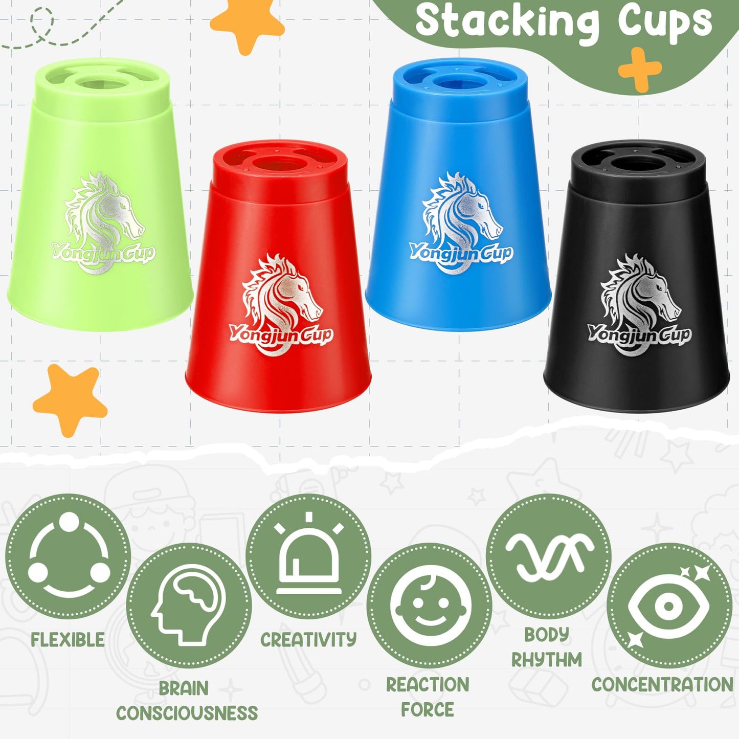Libima 48 Pcs Sports Stacking Cups Stacking Cup Set Classic Stacking Games Speed Training Game for Boy Girl mature-themed Family Party Challenge Competition Travel Gift  4 Colors