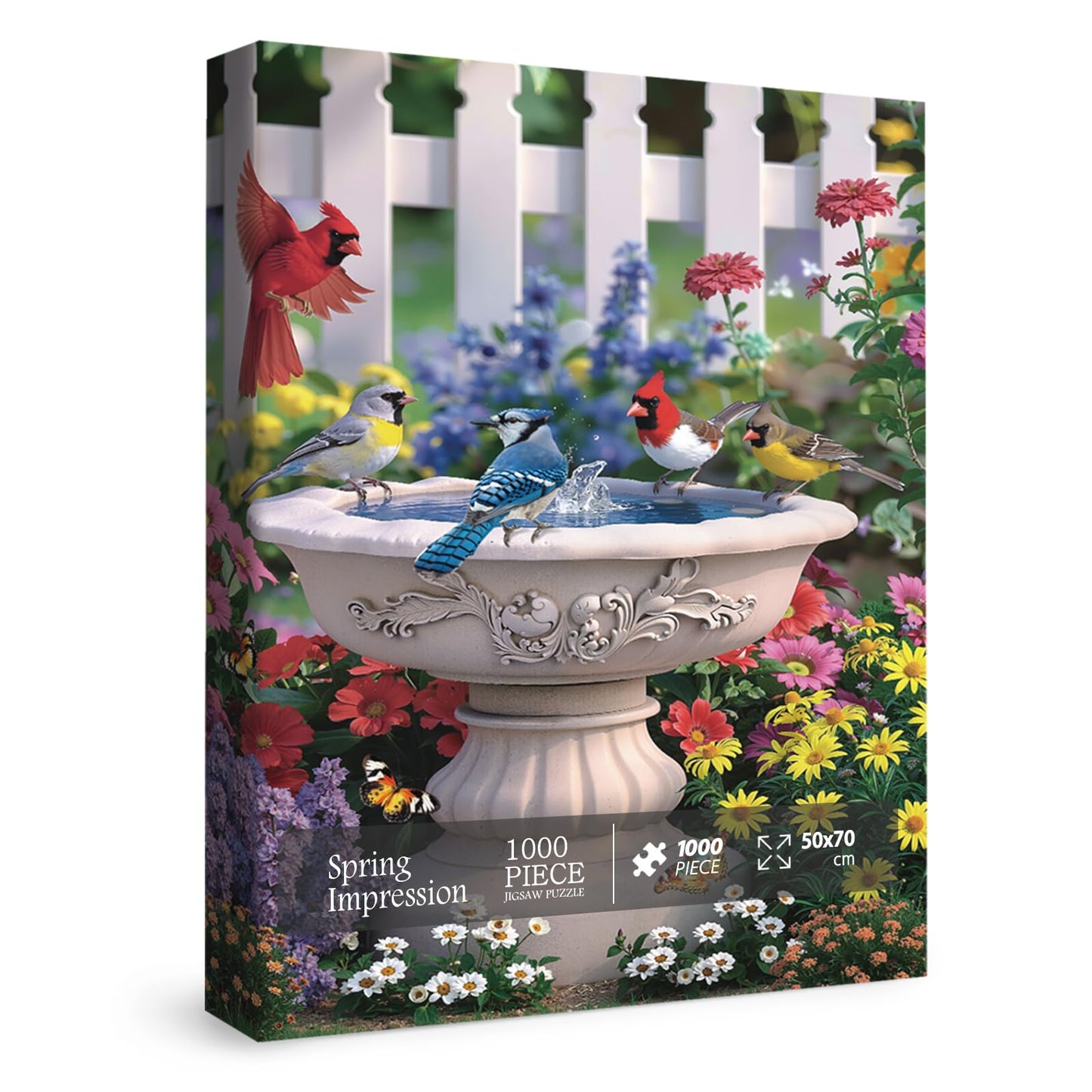 Colorful Garden Bird Puzzles for Adults 1000 Pieces Nature, Beautiful Flower Butterfly Animal Art Jigsaw Puzzles, Pretty Spring 