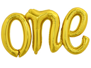 Toniful Gold One Balloons Banner, 42*16 Inch Mylar Foil Script / Cursive Letter One Sign Banner Balloon Bunting Reusable Ecofrie