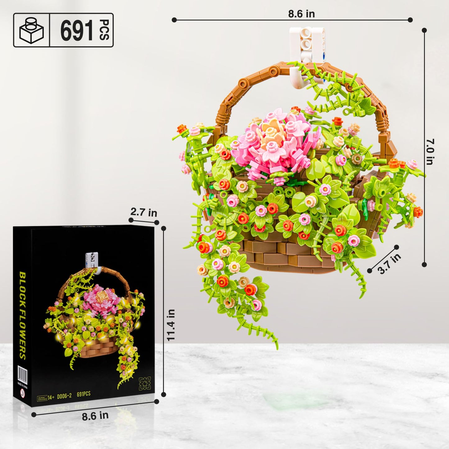 Sathibi Flower Bouquet Building Set, Flowers Basket Bonsai Plants With Led Light, Botanical Collection Wall Decor, Creative Buil