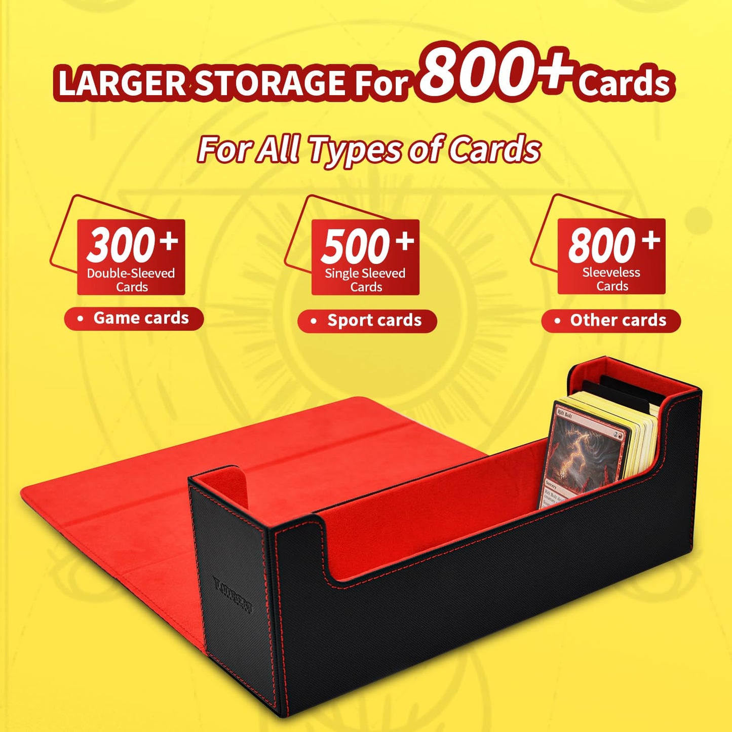 Tombert Premium Deck Box Case For Mtg Ptcg, Large Capacity With 6 Dividers, Fits 800+ Sleeveless Cards Or 500+ Sleeved Cards Tcg Trading Card Games (Black&Red)