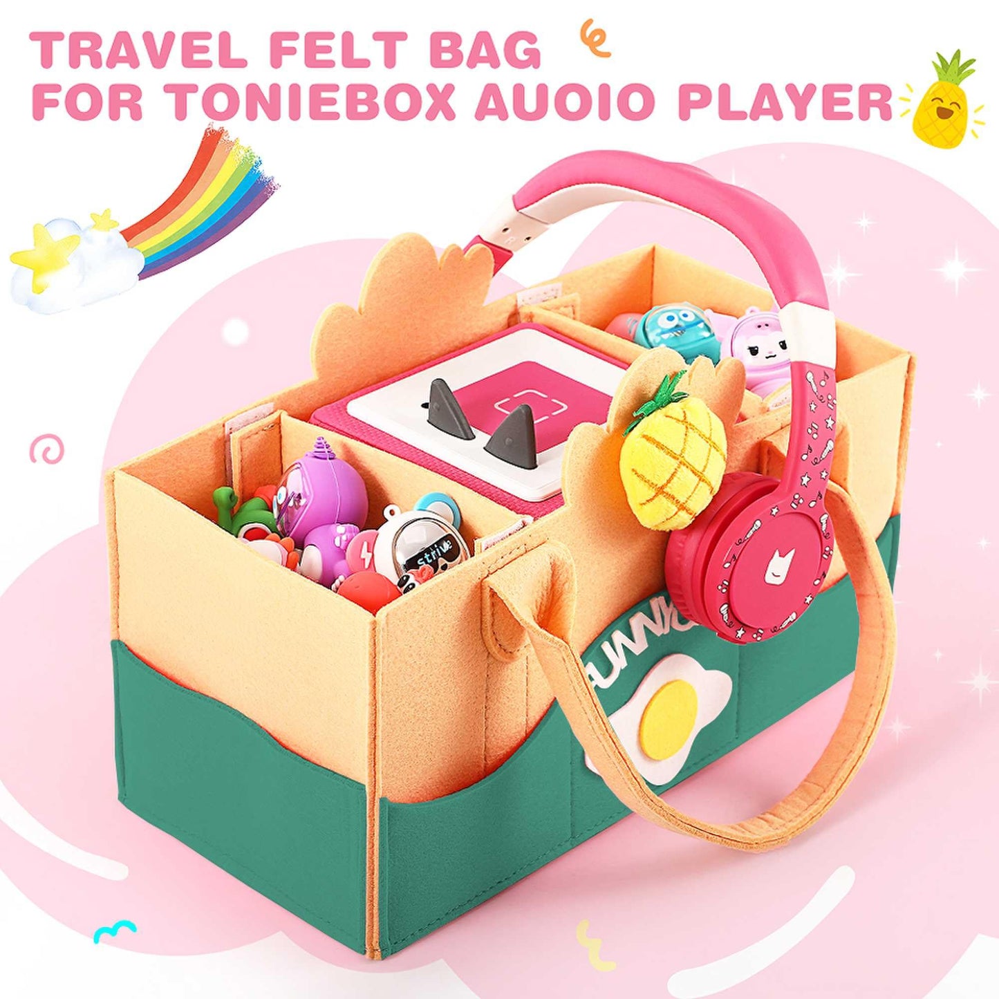 Pisosn Portable Carrying Case Compatible With Toniebox Starter Set And Tonies Figurines,Travel Felt Cloth Musical Toy Folding Bag For Toniebox Accessories (Blue Pattern)