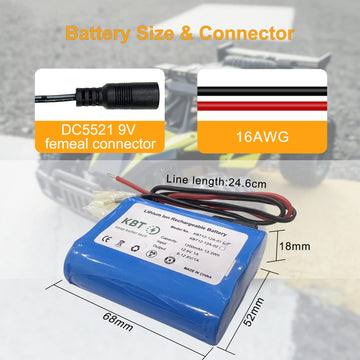 KBT 12V Rechargeable Li-ion Battery Pack with Charger, 1200mAh, Bare Leads for RC Cars, Boats, Robots, DIY, LED Light Kits