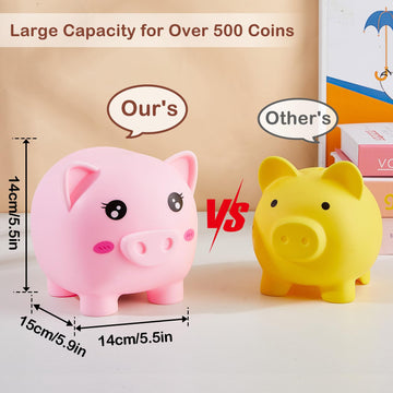 Piggy Bank Girls, Unbreakable Piggy Banks Large Money Coin Bank For Kids With Diy Stickers, For Birthday, Easter, Baby Shower, Pink